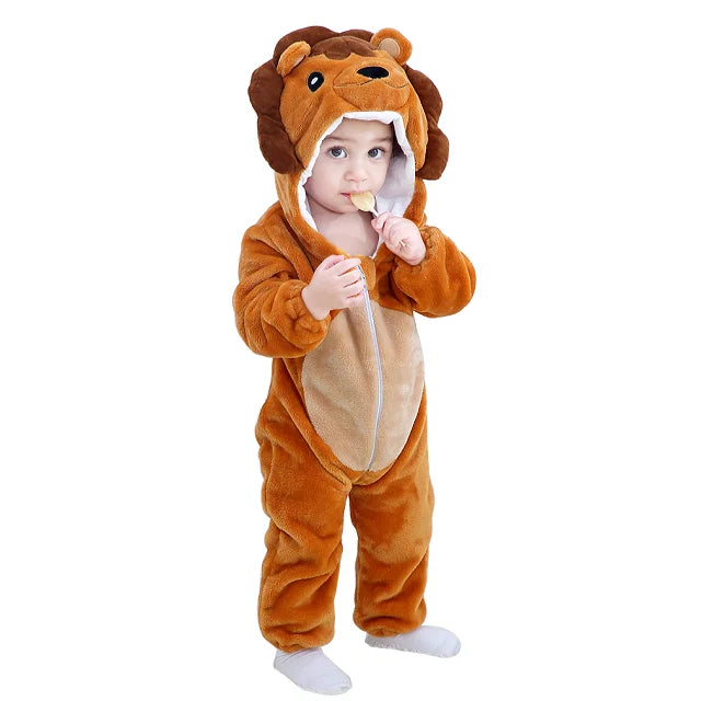 MICHLEY Halloween Baby Rompers Winter Clothes Flannel Hooded Bodysuits Pajamas Animals Overall Jumpsuit For Girls Boys Kids