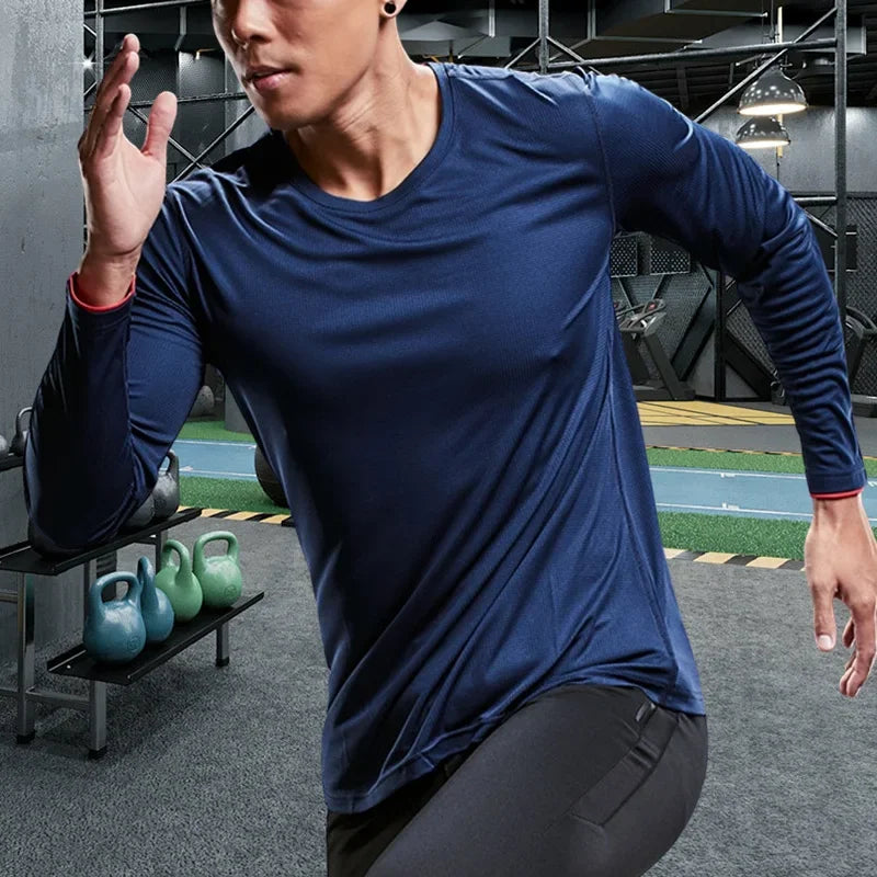 Men Running Sport Shirts Tops Long Sleeve Plus Size Tees Dry Fit Breathable Training Clothes Gym Sportswear Fitness Sweatshirts