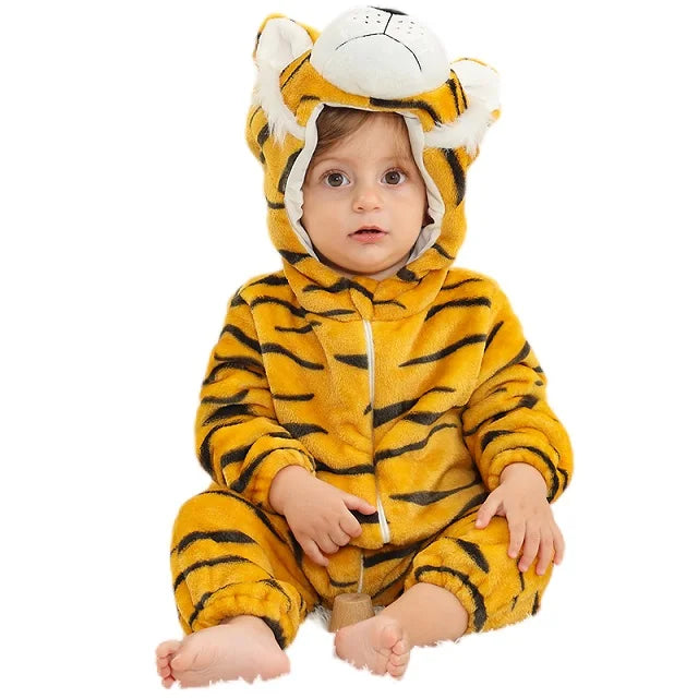 MICHLEY Halloween Baby Rompers Winter Clothes Flannel Hooded Bodysuits Pajamas Animals Overall Jumpsuit For Girls Boys Kids