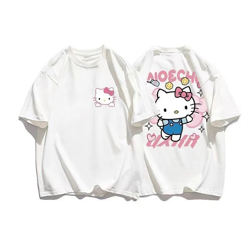 Summer Hello Kitty casual short-sleeved T-shirt for women loose Korean fashion Y2K top Sanrio clothes streetwear T-shirt