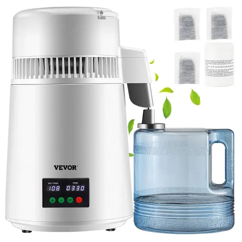 VEVOR 1.1 Gal Water Distiller, 0.3Gal/H, 750W Distilled Water Machine , w/Plastic Container, Water Distillation Kit