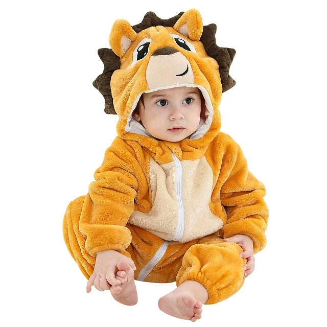 MICHLEY Halloween Baby Rompers Winter Clothes Flannel Hooded Bodysuits Pajamas Animals Overall Jumpsuit For Girls Boys Kids