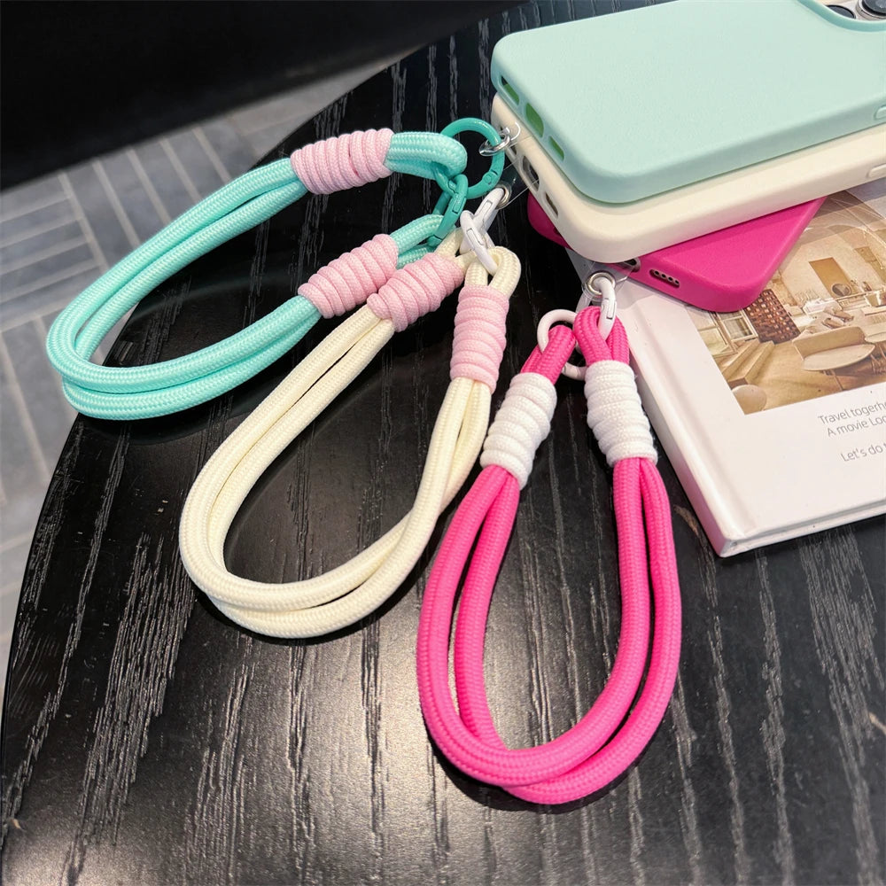 Fashion Cute Candy Leather Texture With Wrist Strap Case For iPhone 15 14 11 12 13 16 Pro Max Plus X XR XsMax Solid Color Cover