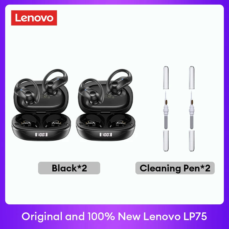 Lenovo LP75 TWS Bluetooth V5.3 headphones are wireless earphones that come with an LED digital display. They provide noise reduction and are waterproof, making them ideal for different activities. These headphones are brand new and perfect for listening t