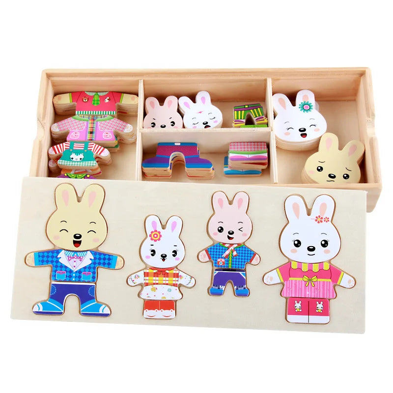 Montessori Little Bear Change Clothes Kids Early Education Wooden Jigsaw Puzzle Dressing Game Baby Puzzle Toys For Children Gift