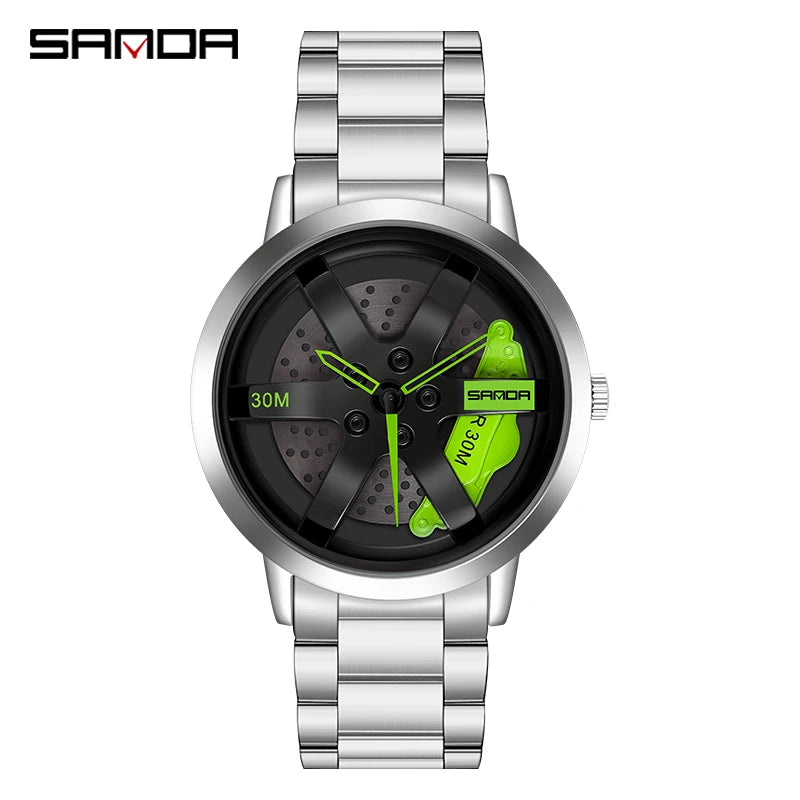 SANDA Fashion Rim Watch Hub Custom Design Sports Car Rim Sports Watch Waterproof Creative 2021 Male Watch Mens Wheel Wristwatch