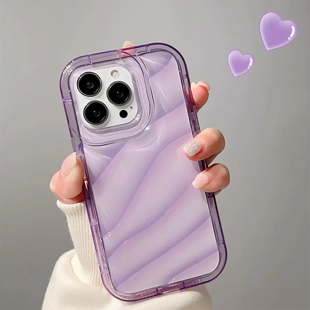 Soft Candy Transparent Wavy Texture Case For iPhone 15 14 13 12 11 Pro Max X XS XR 8 7 Plus SE3 Silicone Shockproof Bumper Cover