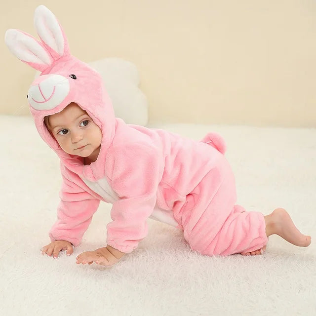 MICHLEY Halloween Baby Rompers Winter Clothes Flannel Hooded Bodysuits Pajamas Animals Overall Jumpsuit For Girls Boys Kids