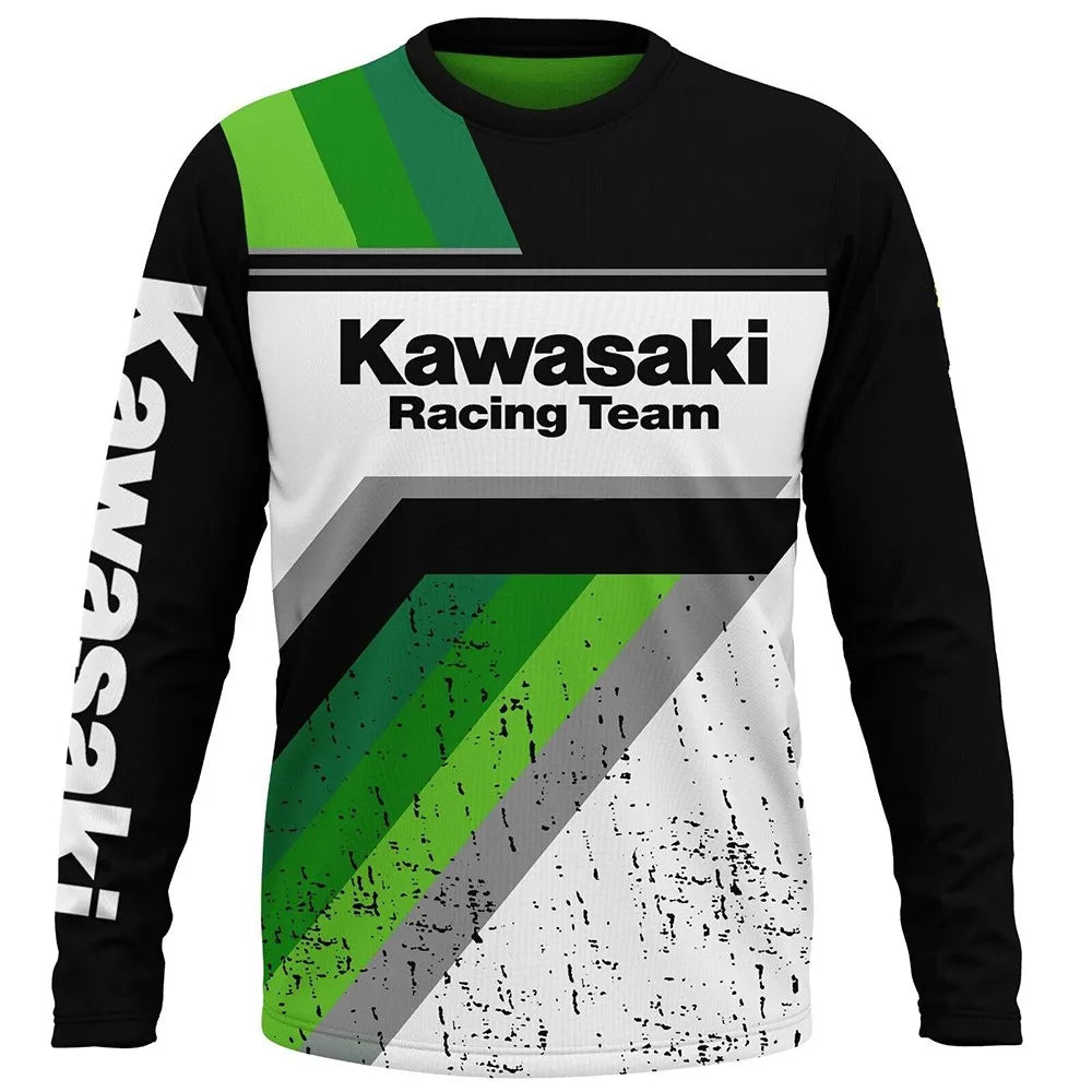 Kawasaki Motorcycle Racing Team Men T-shirt Long Sleeve Spring Autumn Women Tee Shirts 2024 New Sports Children Clothes Tops