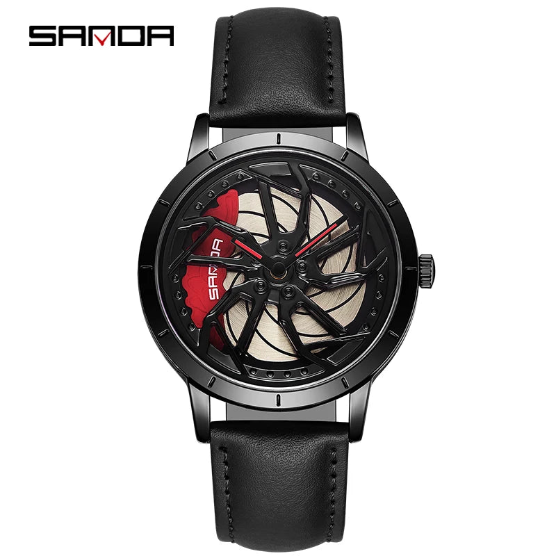 SANDA 1086 360 Degrees Rotating Wheel Dial Men's Quartz Watches Men Fashion Business Racing Car Rim Wristwatch Relogio Masculino