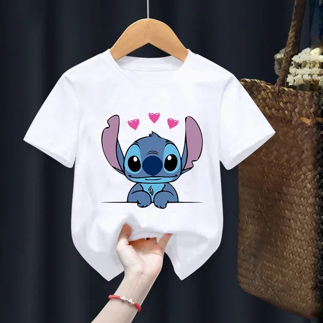 Disney Lilo Stitch Children T-Shirt Kawaii T Shirt Anime Cartoons Children Casual Clothes Tee Shirt Kid Girl Boy Fashion Y2K Top