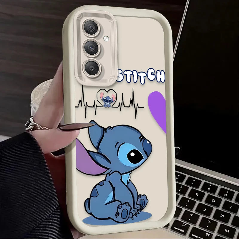 Lovely Disney Stitch Phone Case For Samsung Galaxy S24 S23 S22 S21 Ultra Plus FE A54 A34 A14 A73 A53 A33 Liquid Silicone Cover