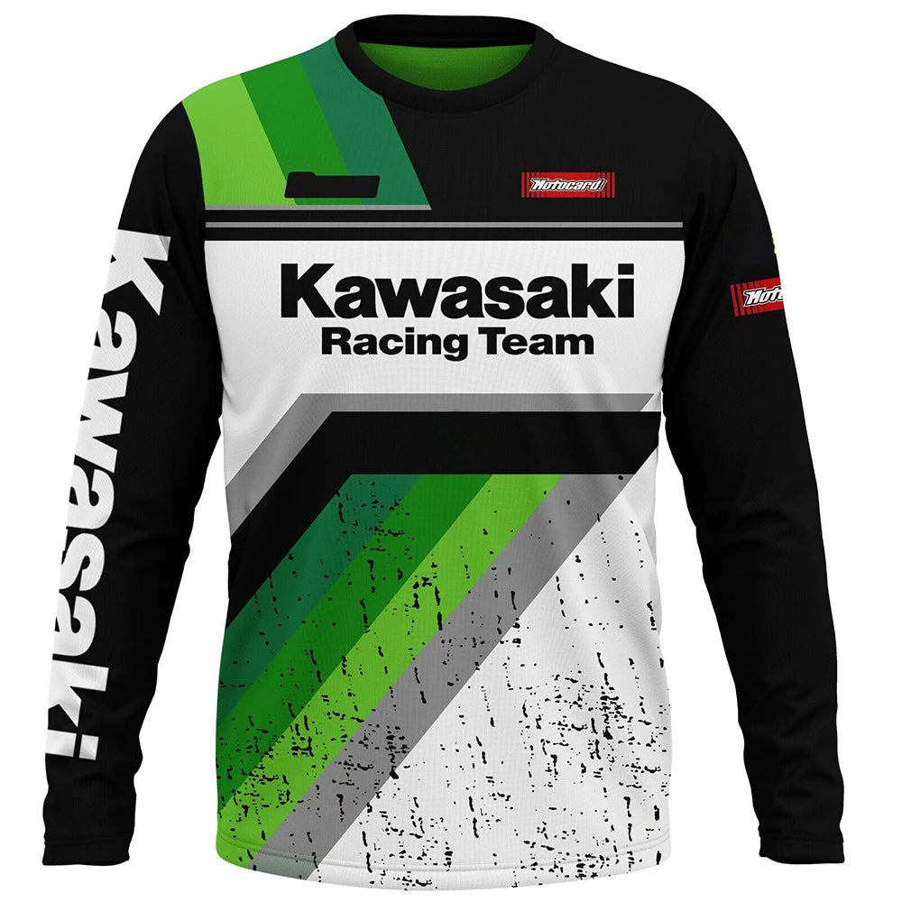 Kawasaki Motorcycle Racing Team Men T-shirt Long Sleeve Spring Autumn Women Tee Shirts 2024 New Sports Children Clothes Tops