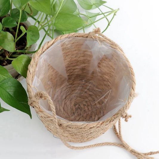 Garden Hanging Planter Macrame Plant Storage Basket Jute Rope Woven Indoor Outdoor Flower Pot Holder