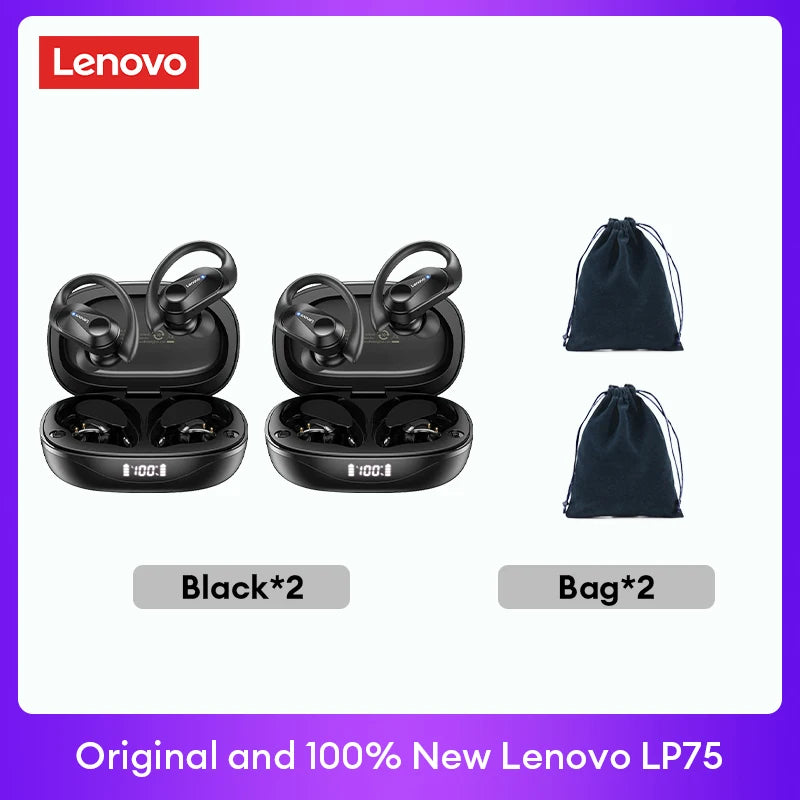 Lenovo LP75 TWS Bluetooth V5.3 headphones are wireless earphones that come with an LED digital display. They provide noise reduction and are waterproof, making them ideal for different activities. These headphones are brand new and perfect for listening t