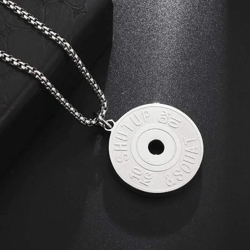 Fashionable dumbbell necklace designed for muscle men, perfect for sports and fitness. It's a great couple's gift and fits well with hip hop gym trends. Ideal jewelry for fitness lovers!