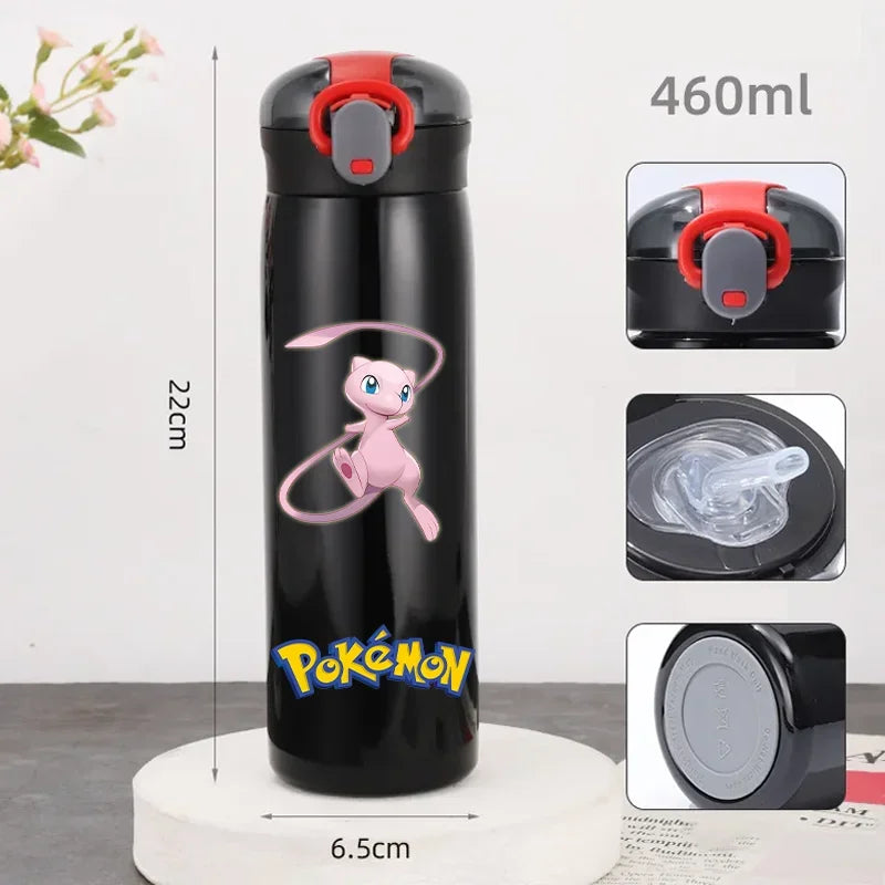 Pokemon 460ML Pikachu Portable Kids Thermos Mug with Straw Stainless Steel Cartoon Vacuum Flasks Cute Thermal Water Bottle