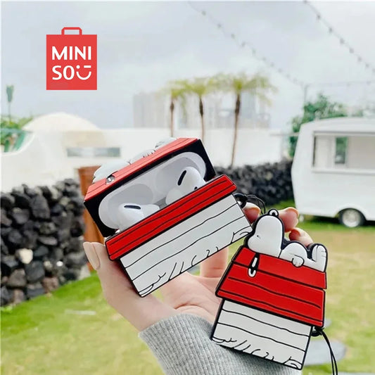 NEW MINISO Snoopy Earphone Case for Airpods Pro 1 2 3 Cartoon Silicone Wireless Bluetooth Earbuds Protective Cover With Lanyard