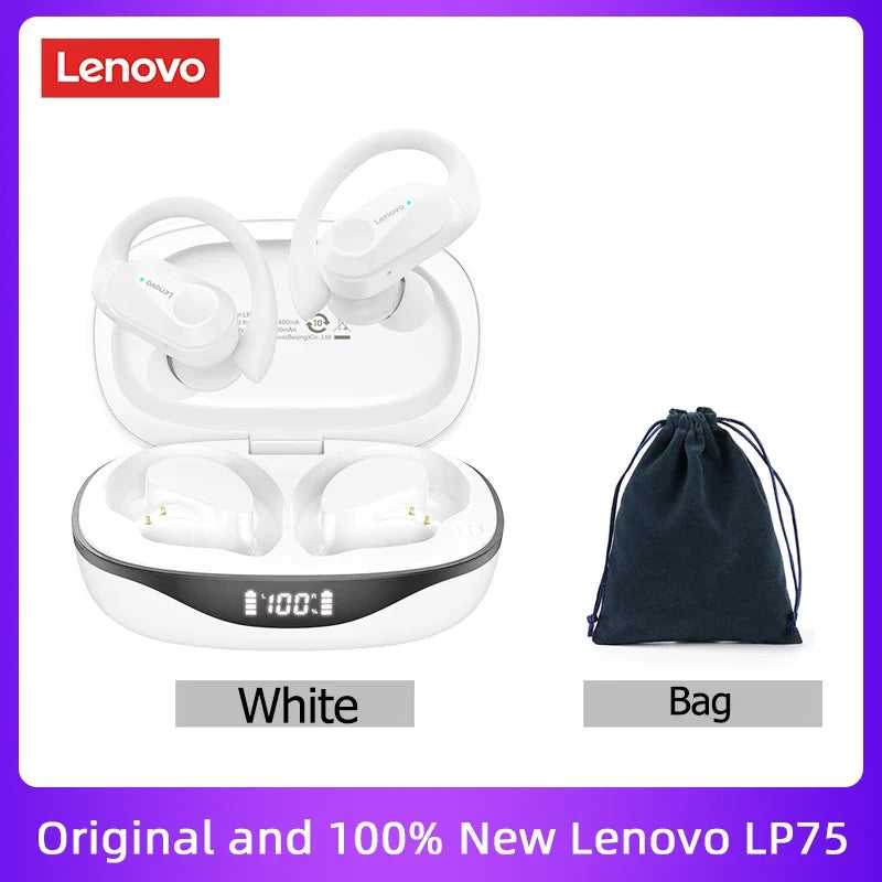 Lenovo LP75 TWS Bluetooth V5.3 headphones are wireless earphones that come with an LED digital display. They provide noise reduction and are waterproof, making them ideal for different activities. These headphones are brand new and perfect for listening t