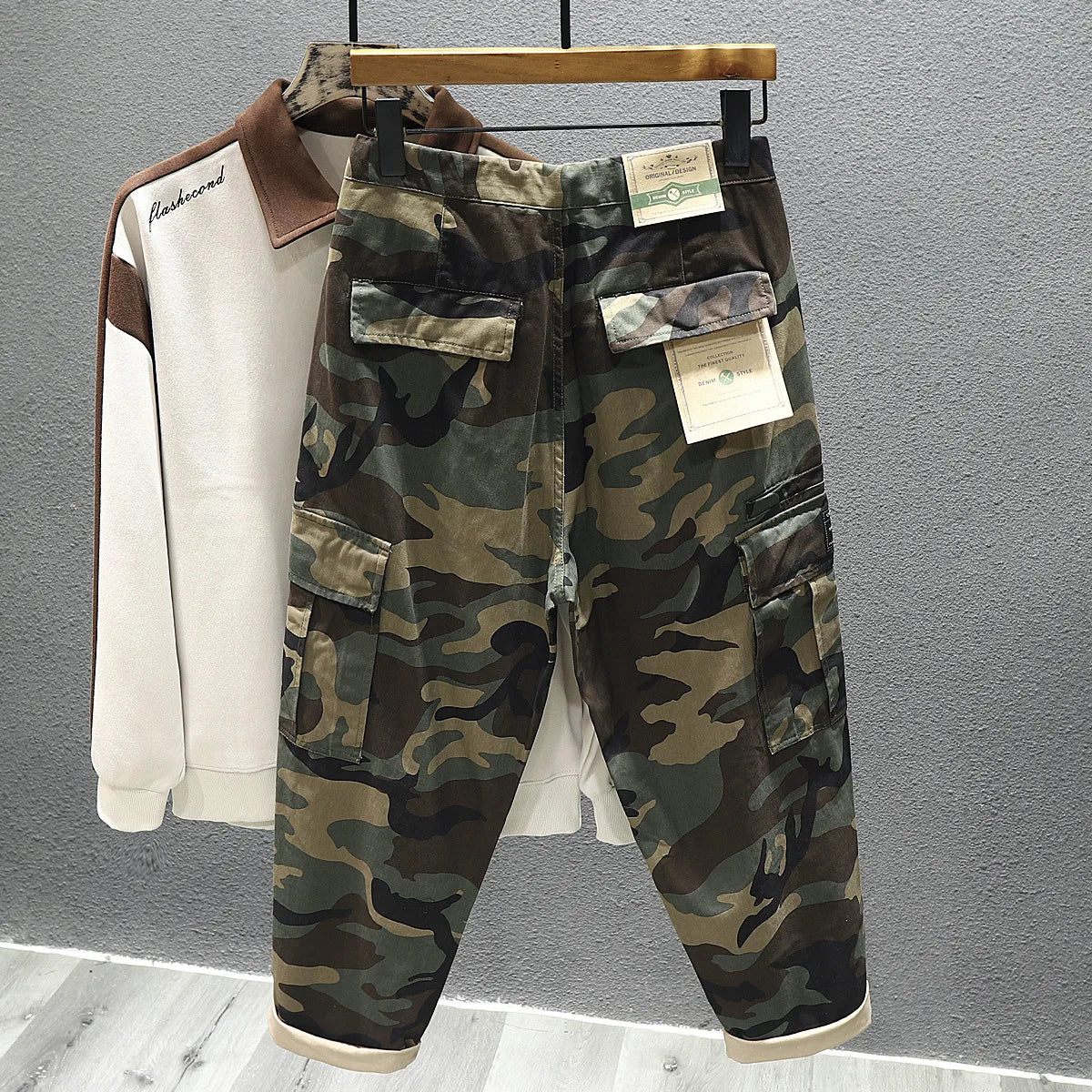 New Japanese Vintage Men's Casual Pants Camouflage Cargo Pants Male Straight Fashion Crimping Male Clothes Baggy Trousers