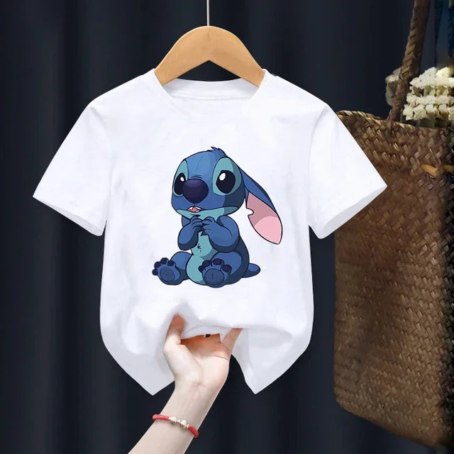 Disney Lilo Stitch Children T-Shirt Kawaii T Shirt Anime Cartoons Children Casual Clothes Tee Shirt Kid Girl Boy Fashion Y2K Top