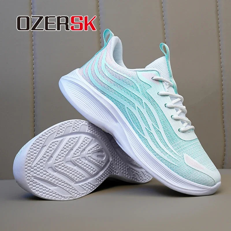 OZERSK Fashion Women Shoes Summer Mesh Breathable Lightweight Comfortable EVA Sole Lace Up Non-Slip Casual Shoes Size 35-41