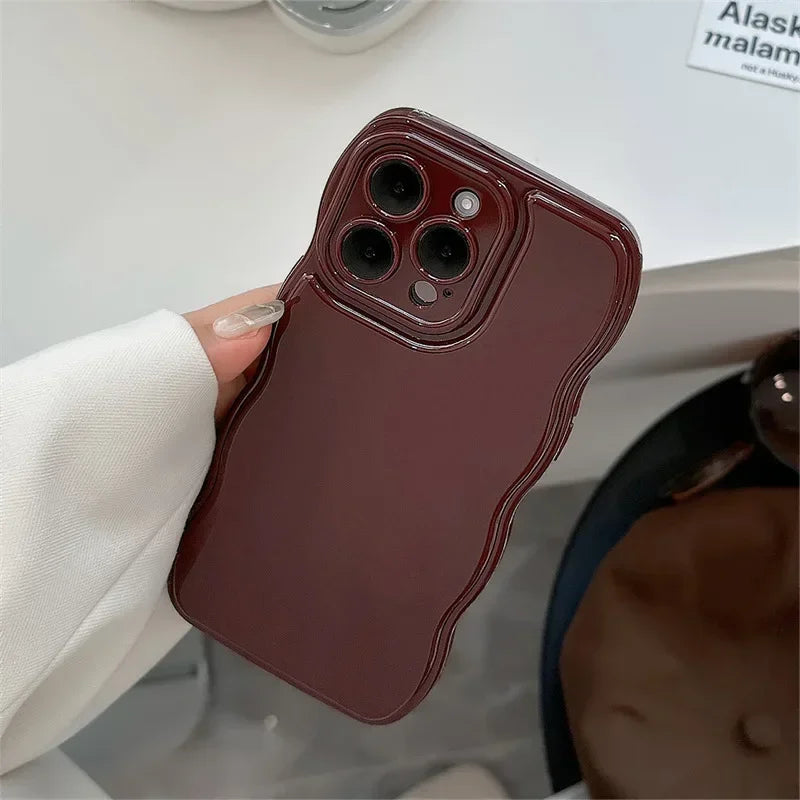 Korean Air Cushion Wave Gorgeous Wine Red Phone Case For iPhone 16 11 12 13 14 Plus 15 Pro Max Protection Shockproof Soft Cover