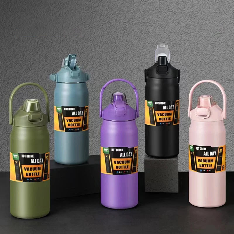 Portable Thermos With Straw 304 Stainless Steel Coffee Cup Sports Vacuum Flasks Cold And Hot Water Thermal Mug Tumbler Bottle