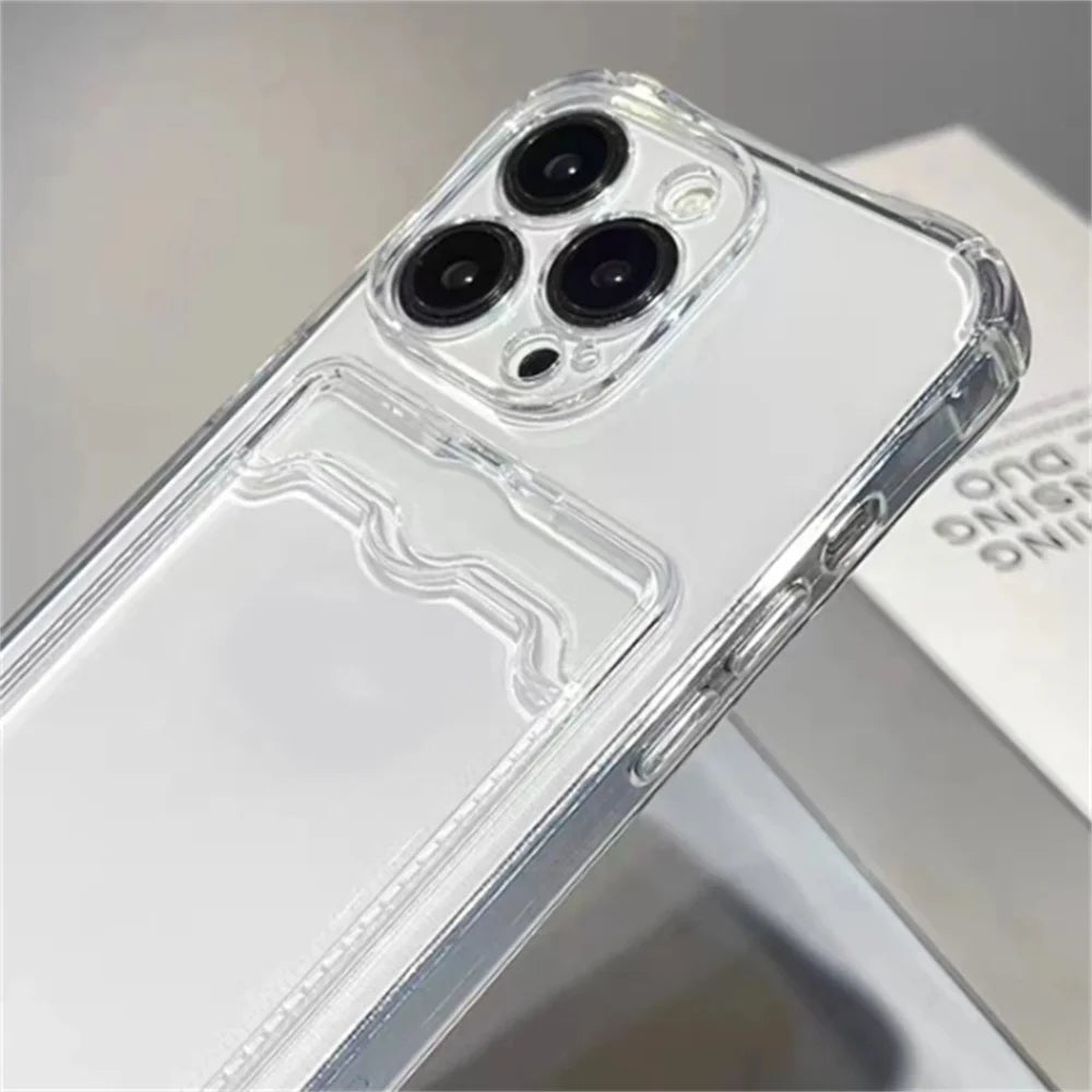 Shockproof Silicone Clear Case for iPhone 15 14 13 12 Mini 11 Pro XS Max X XR 6 6s 7 8 Plus Protection Back Card Pocket Cover